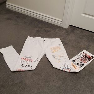 Printed white jeans